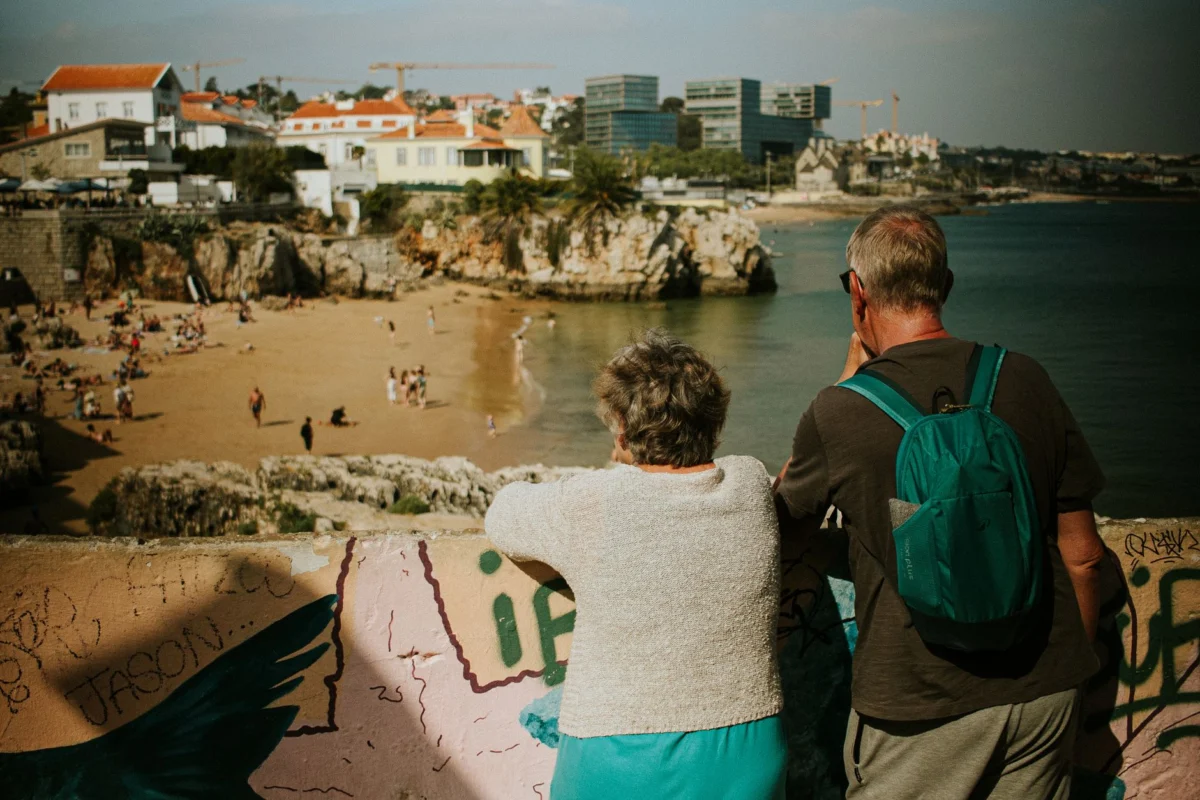 Romantic couple overlooking the Lisbon skyline