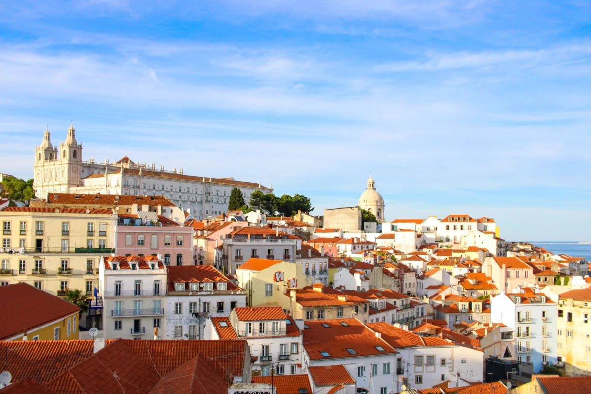 Picturesque view of Lisbon city skyline at sunset