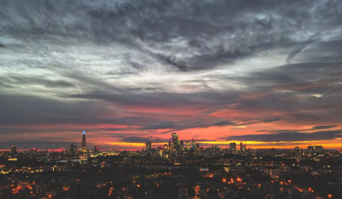 Stunning view of the London skyline at sunset