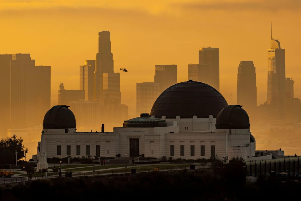 Romantic view of Los Angeles cityscape at sunset