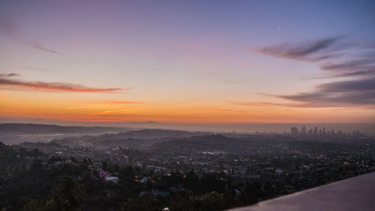 Romantic view of Los Angeles skyline ideal for visiting couples
