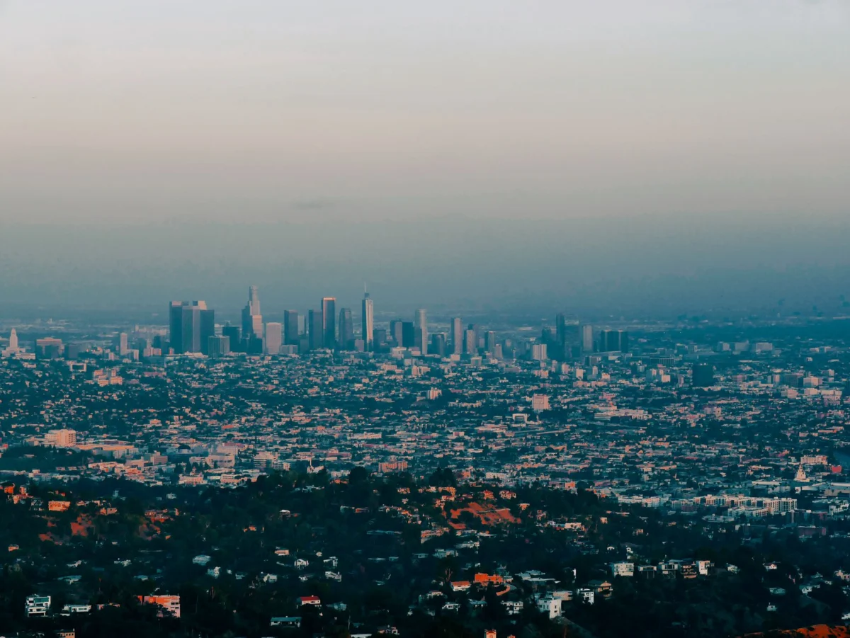 Stunning Los Angeles skyline at sunset with romantic allure