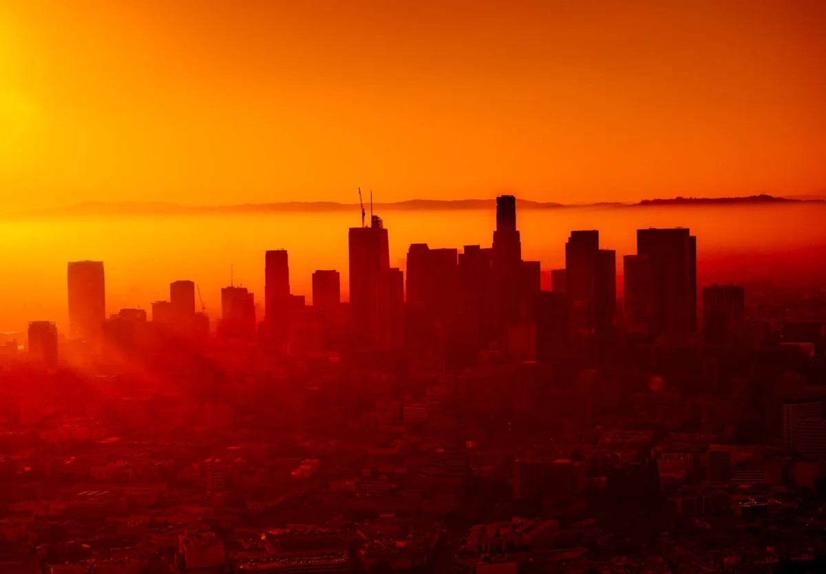 Los Angeles skyline at sunset with city lights