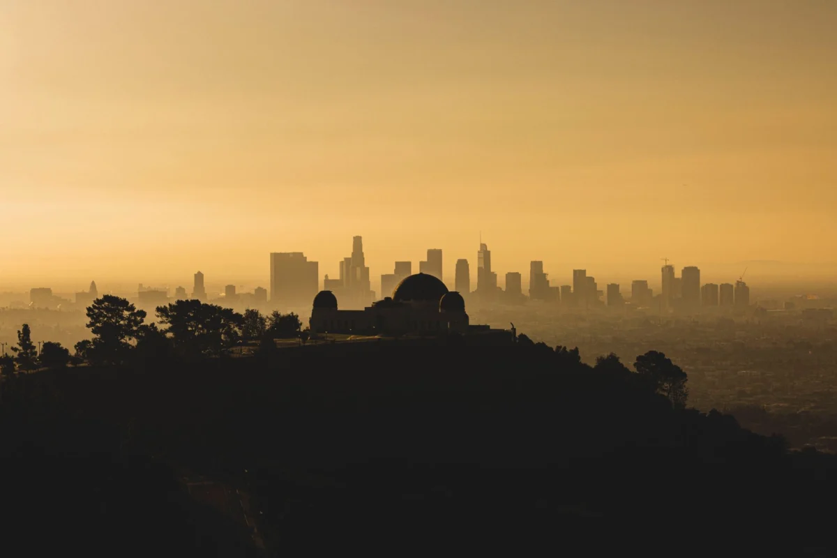 Breathtaking view of the Los Angeles skyline during sunset