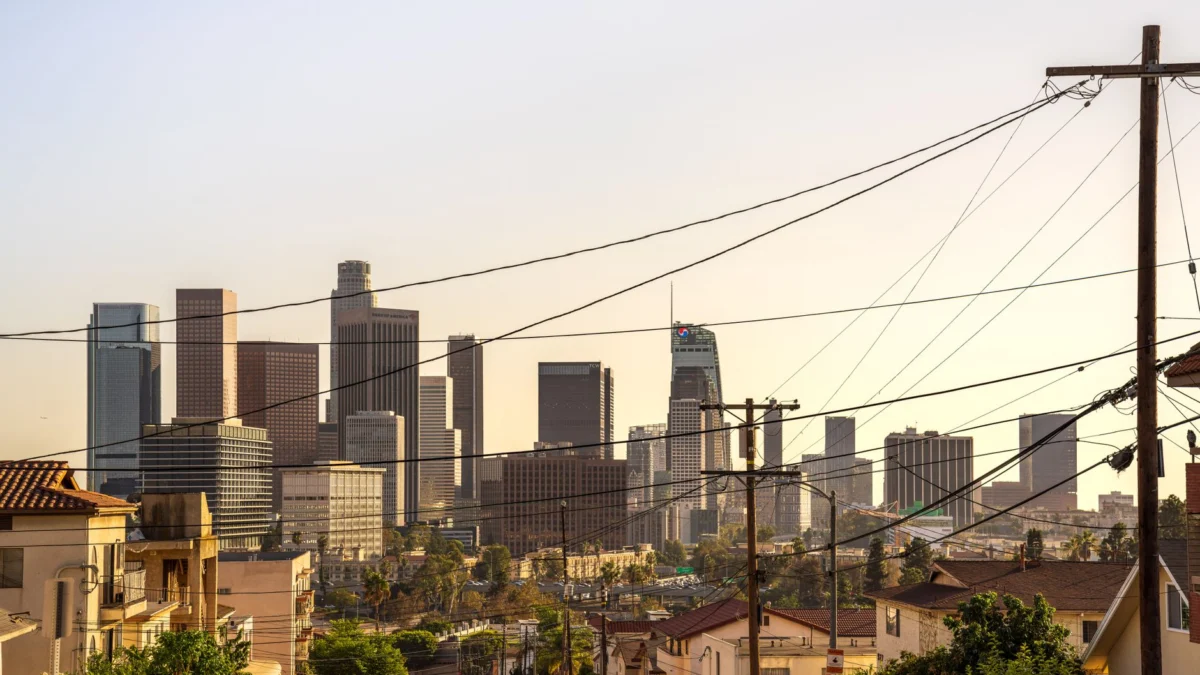 Gorgeous sunset over the iconic Los Angeles skyline