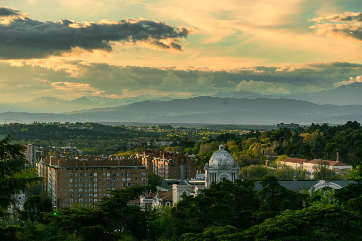 Stunning view of Madrid skyline at sunset