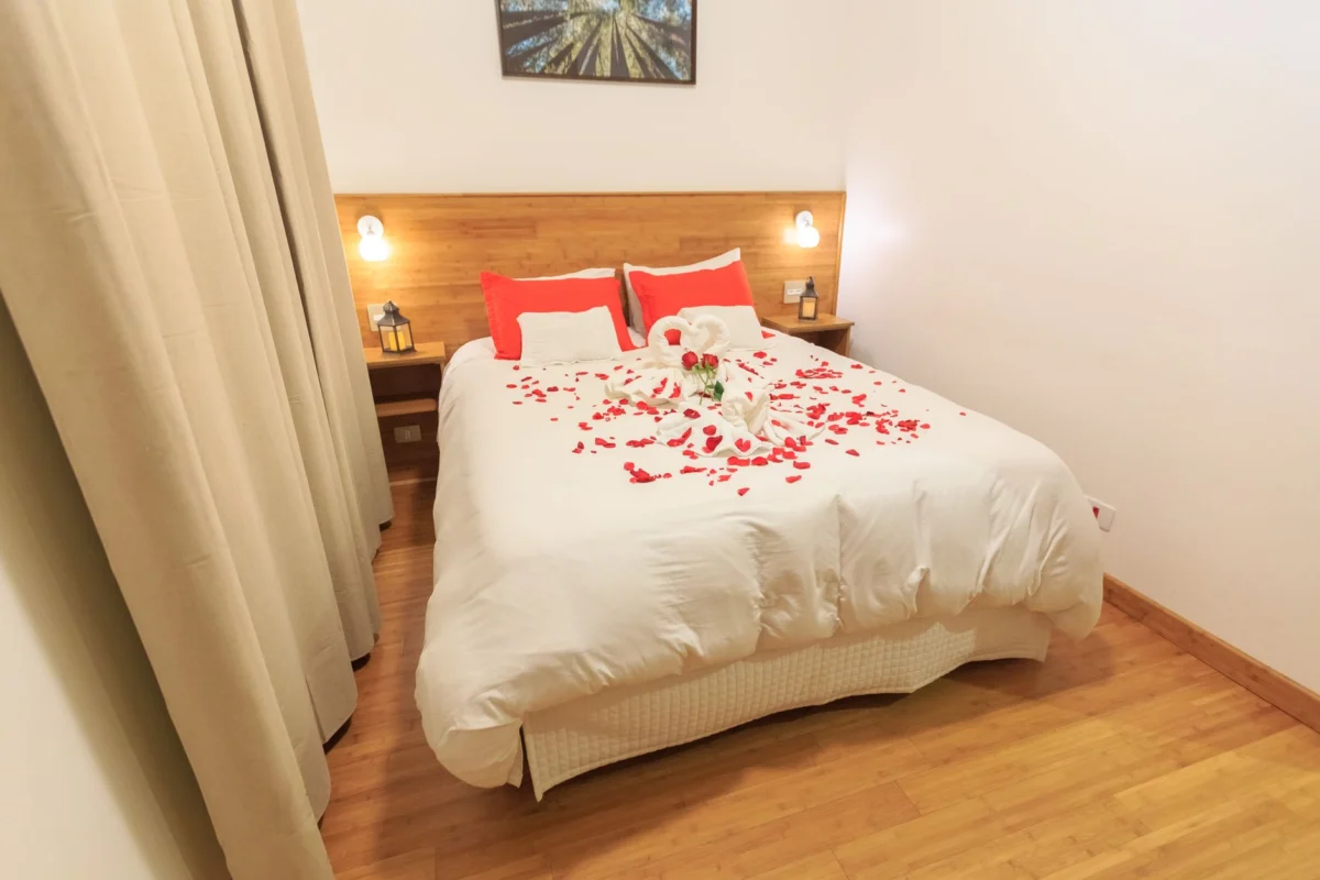 Romantic hotel room in Madrid with city view