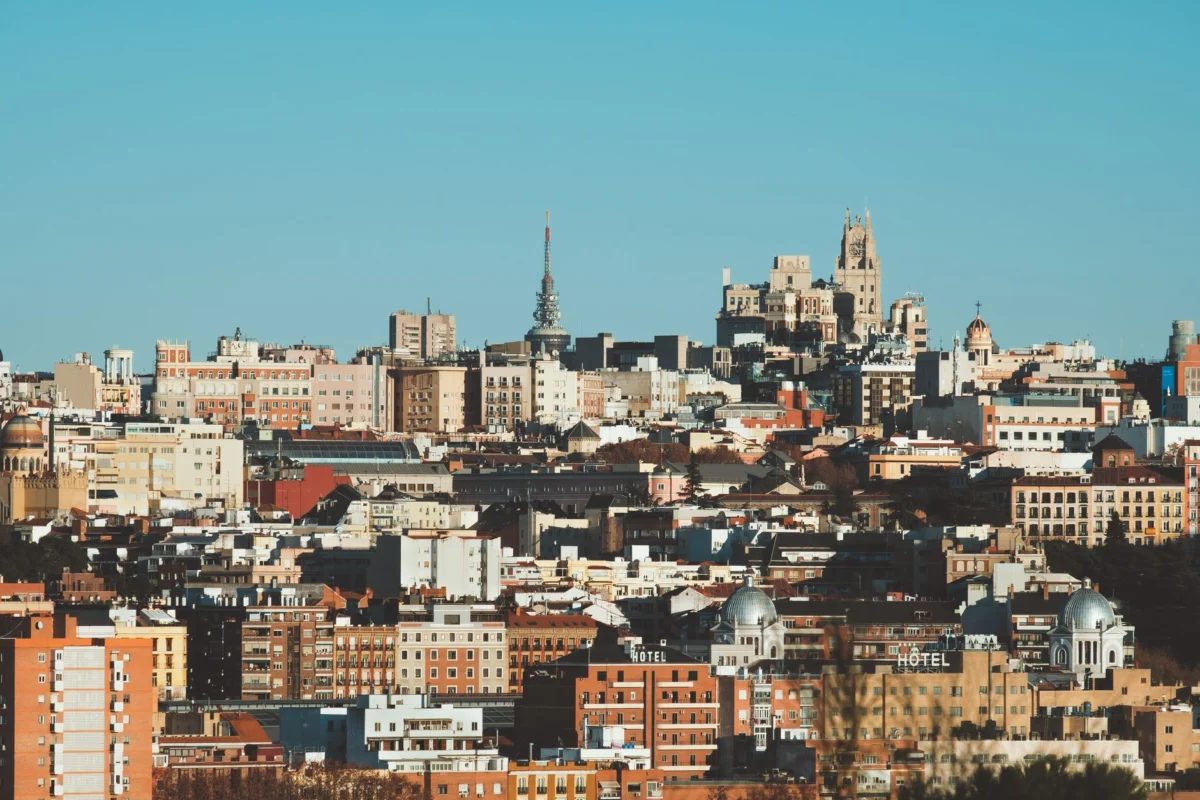 Scenic view of Madrid skyline with famous landmarks
