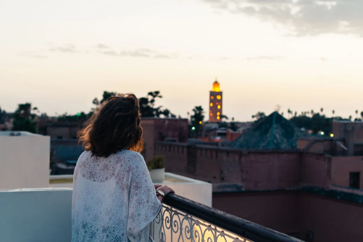Colorful sunset view over Marrakech skyline