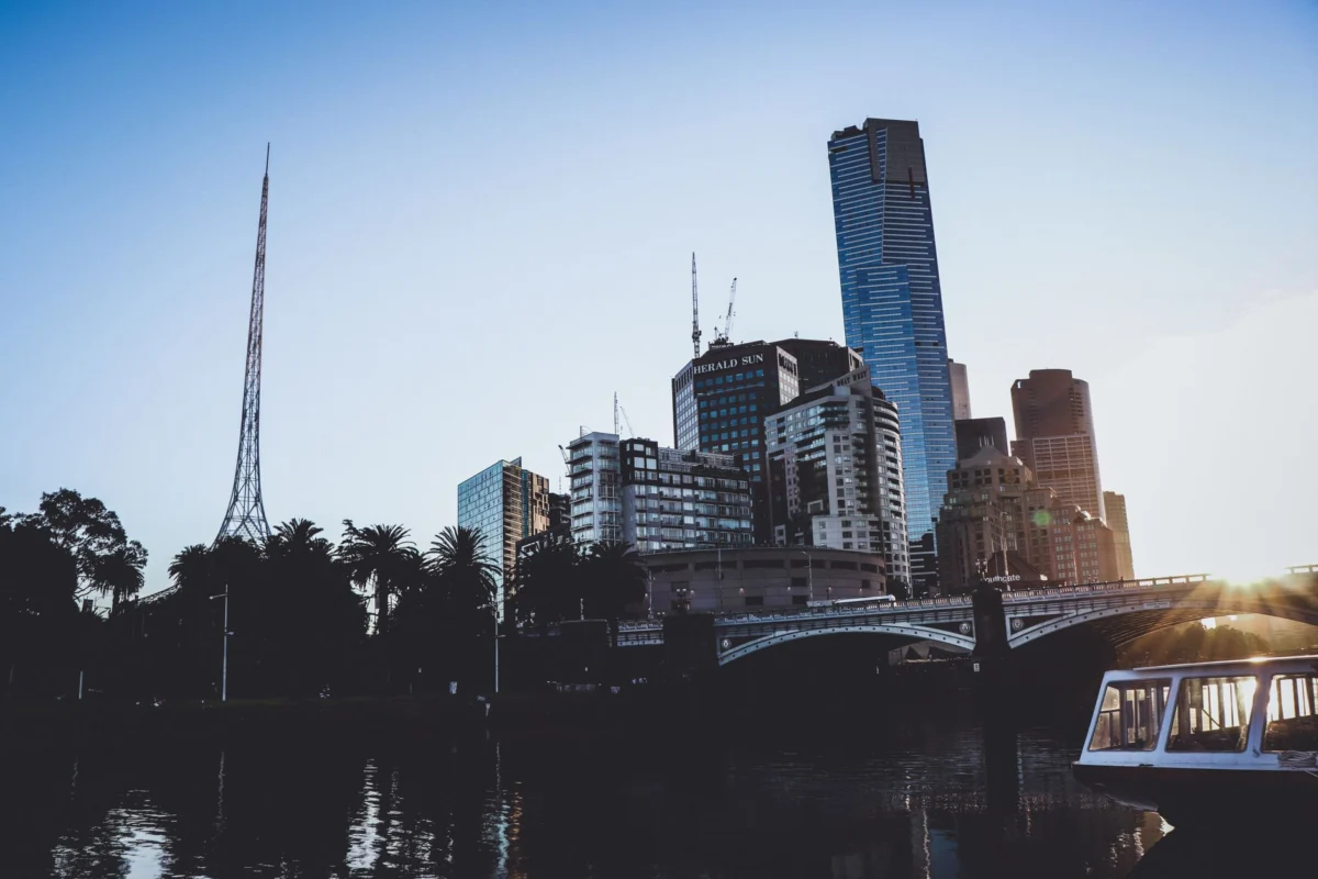 Melbourne city skyline with evening lights