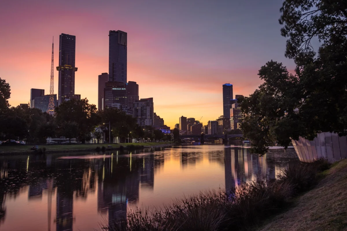 Stunning sunset view of Melbourne's cityscape