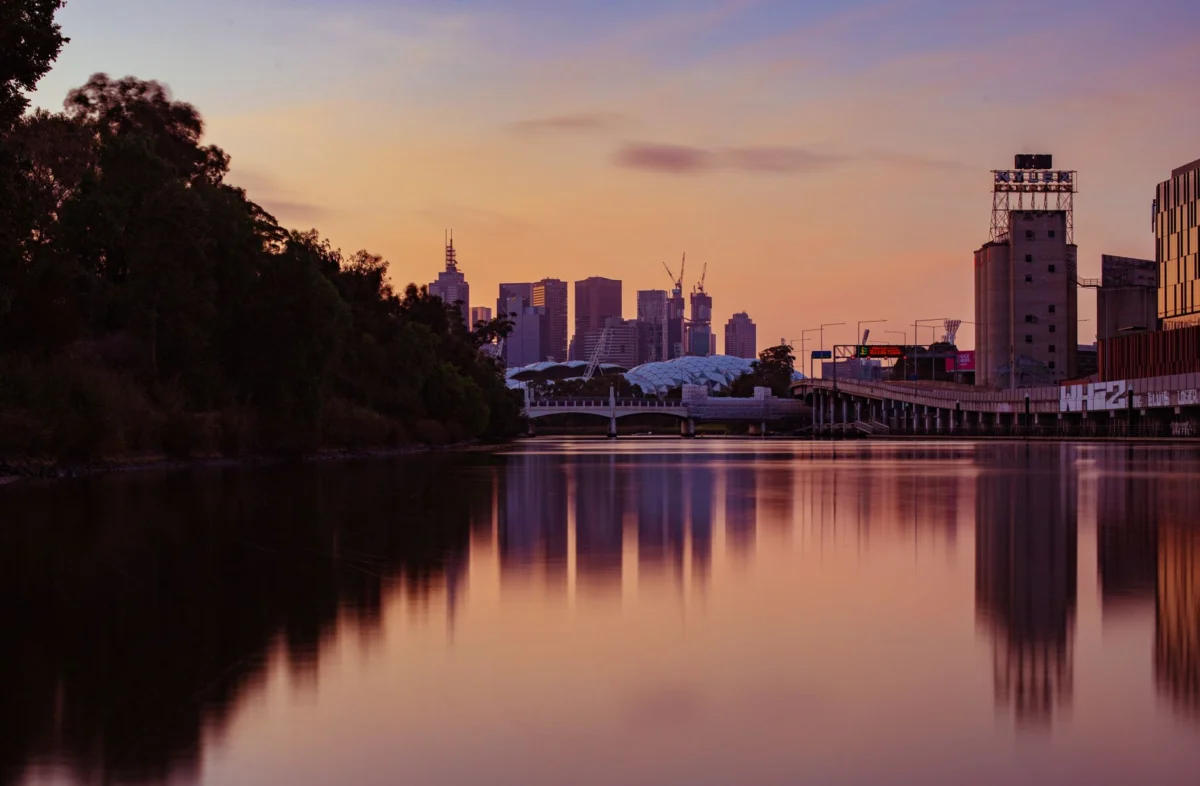 Melbourne skyline with sunset view