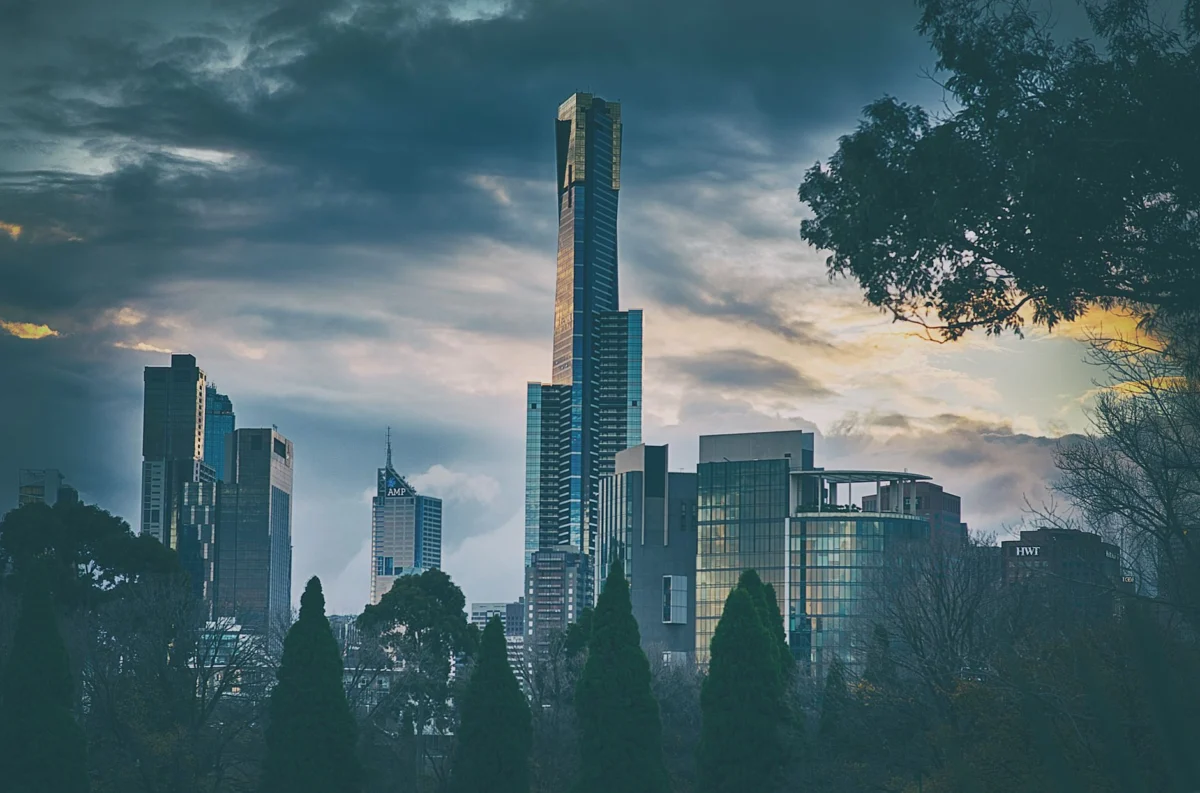 A twilight view of the Melbourne skyline, highlighting romantic appeal