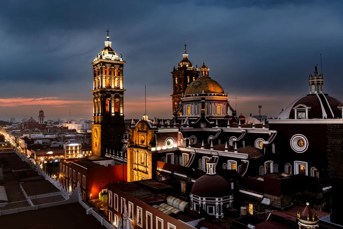 Scenic view of Mexico City skyline at sunset