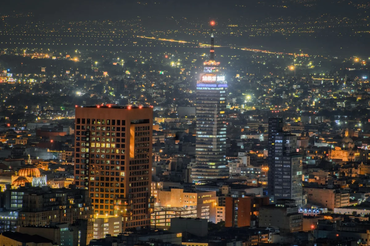 Mexico City skyline at night with city lights