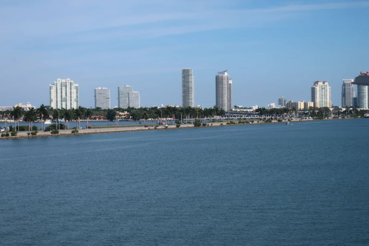 Romantic Miami beach skyline at sunset