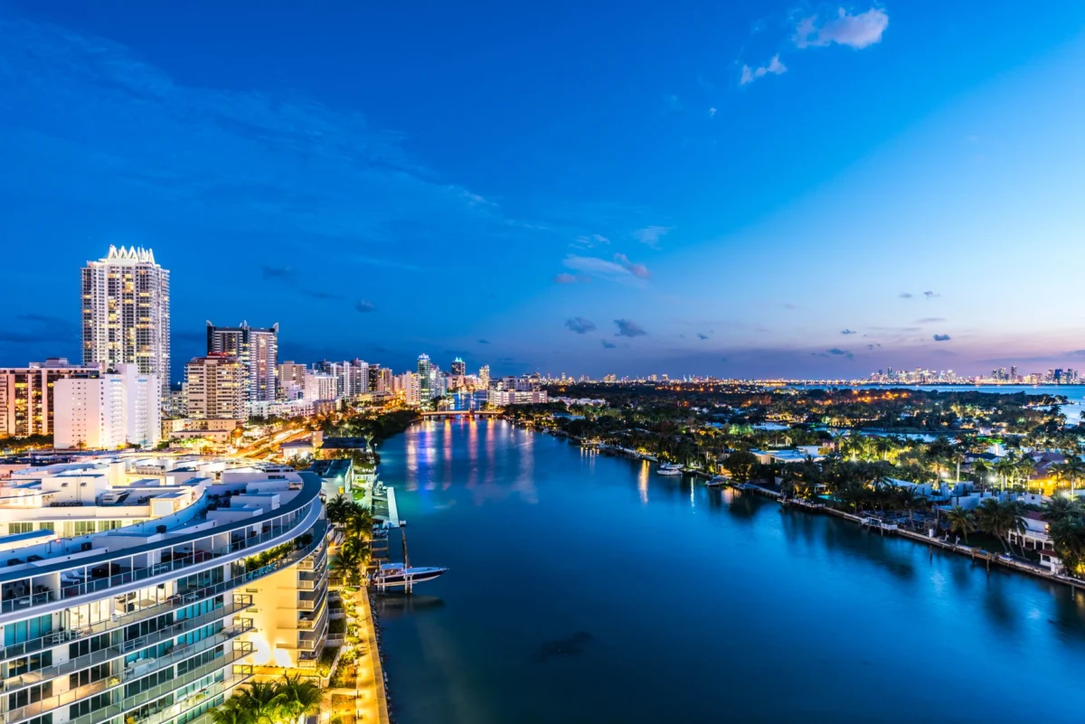 Romantic sunset skyline of Miami for couples