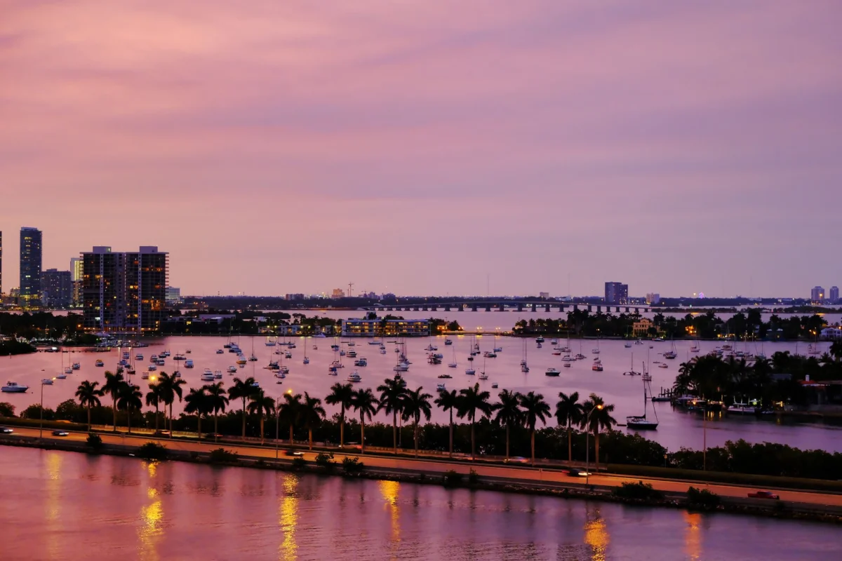 Stunning view of Miami skyline at sunset