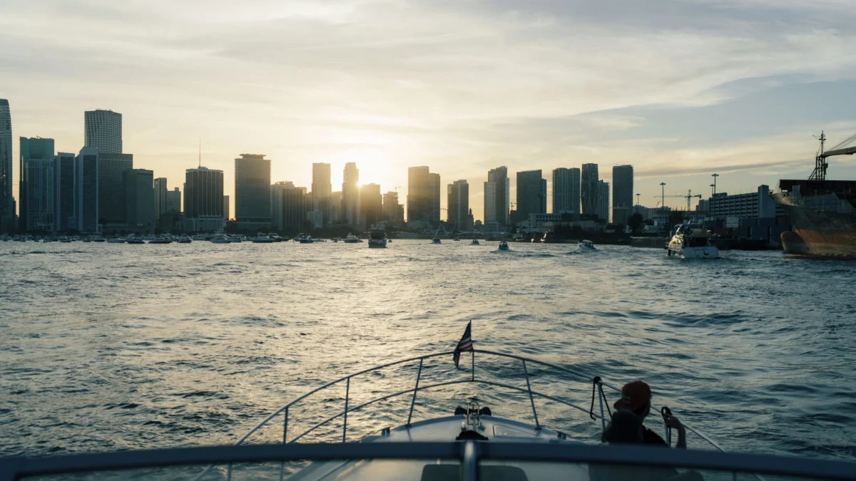 Stunning sunset view of Miami skyline