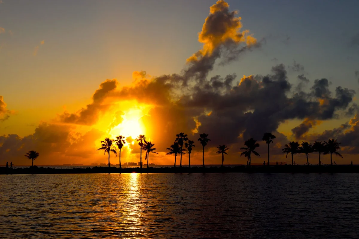 Romantic Miami skyline with a dramatic sunset