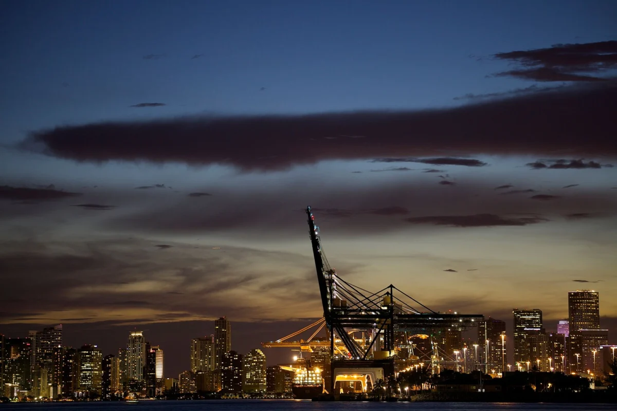 Stunning sunset view of Miami skyline, perfect for a backpacker journey