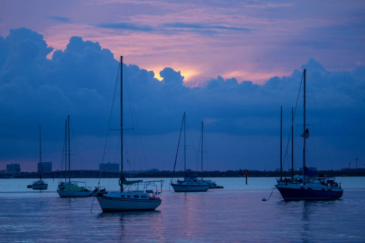 Sunset view of the Miami skyline with iconic buildings