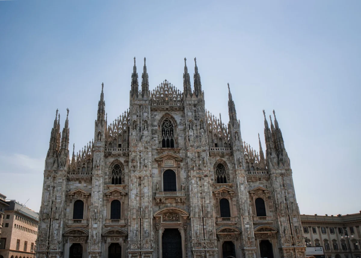 A charming view of Milan's cathedral bathed in evening light