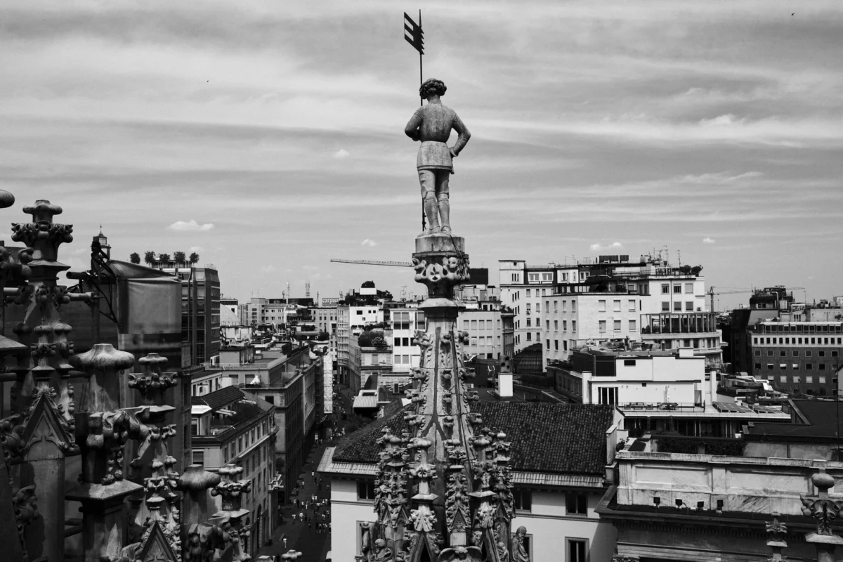 Panoramic view of Milan skyline with historical landmarks