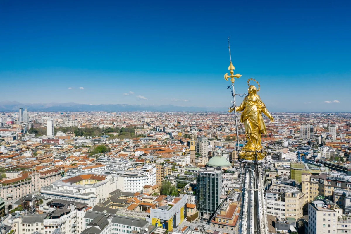 Panoramic view of Milan city skyline with iconic landmarks