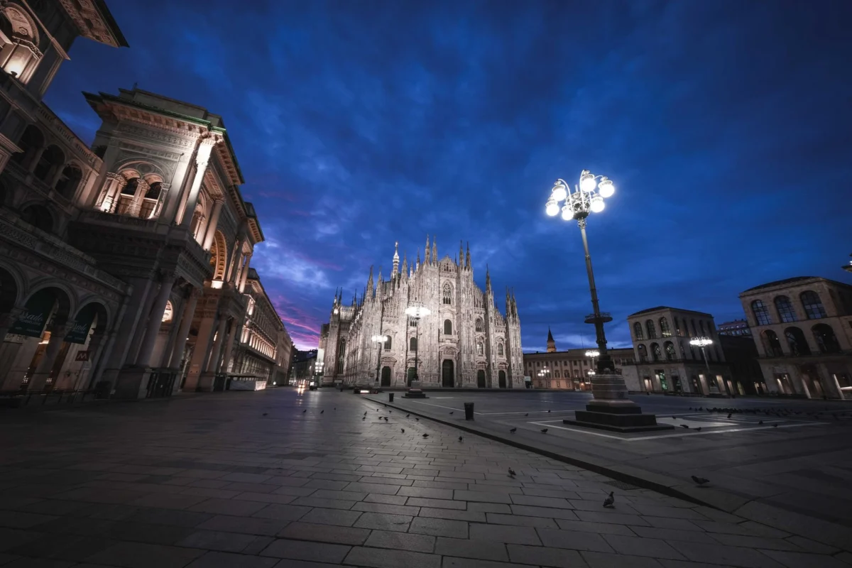 Twilight view of Milan skyline with iconic architectures