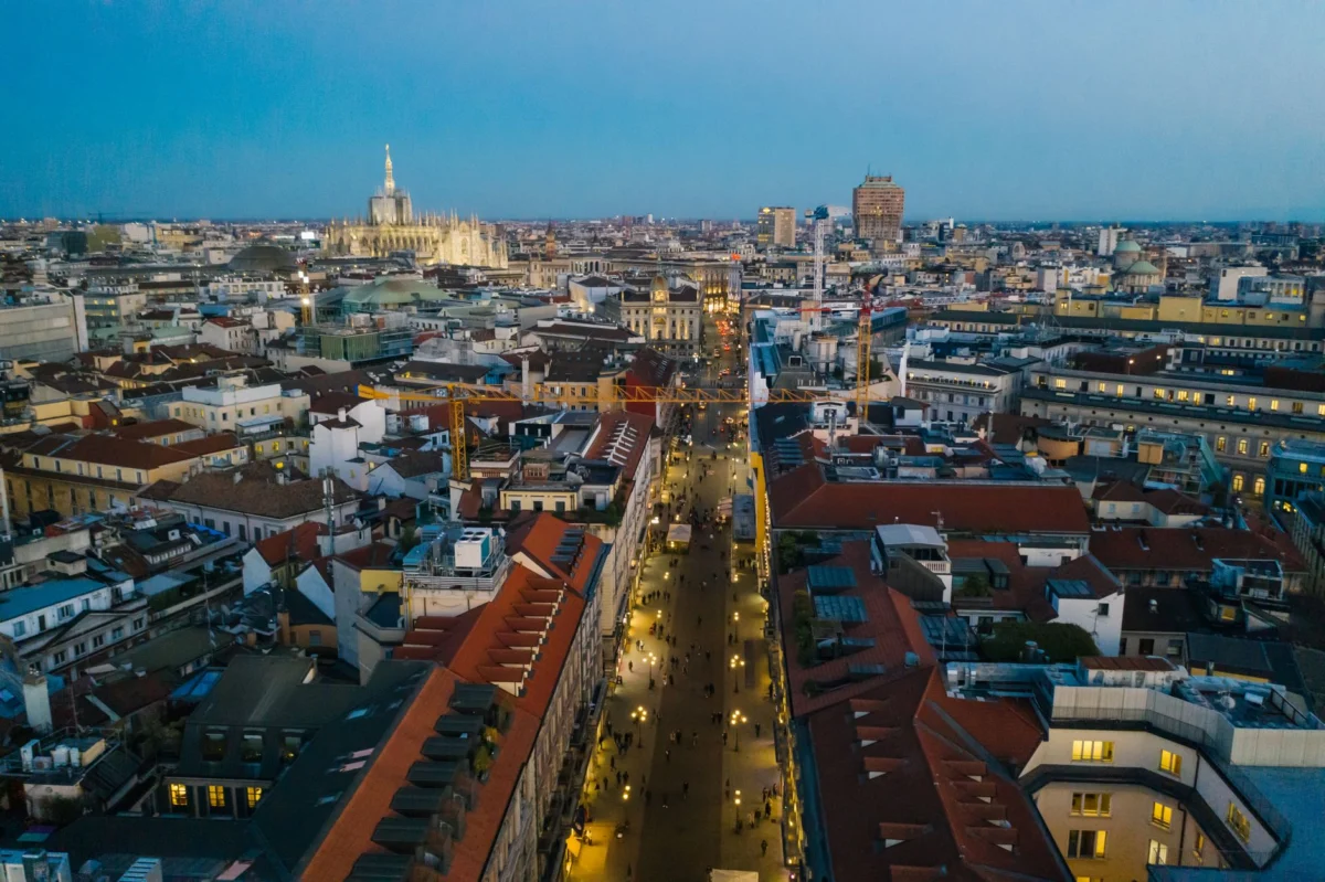 Panoramic view of historic Milan skyline with iconic landmarks