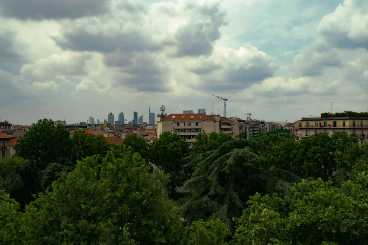 Spectacular view of Milan skyline at sunset