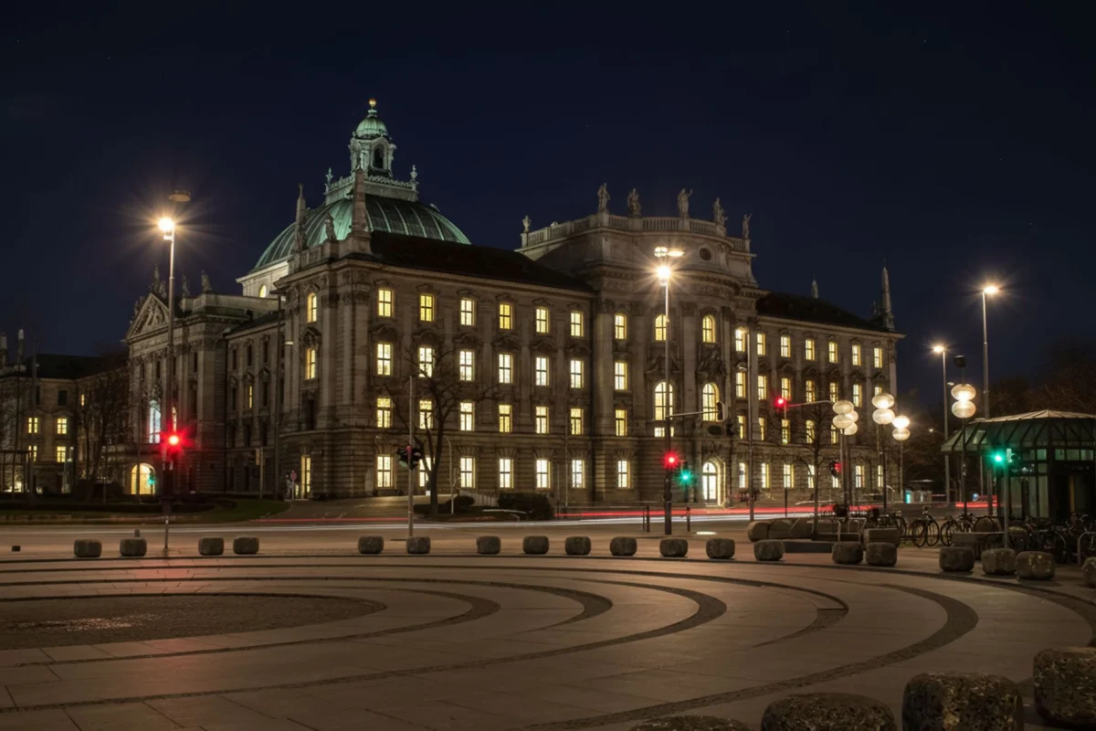 Munich cityscape at twilight with iconic landmarks