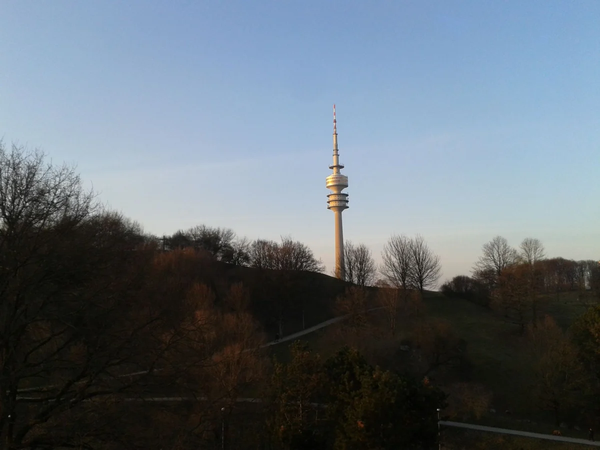 Romantic sunset view over Munich city skyline