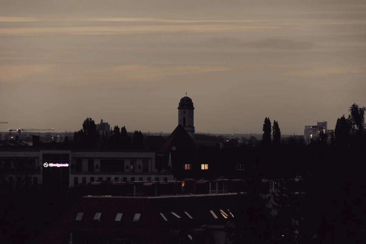 Sunset over Munich's skyline showcasing romantic views