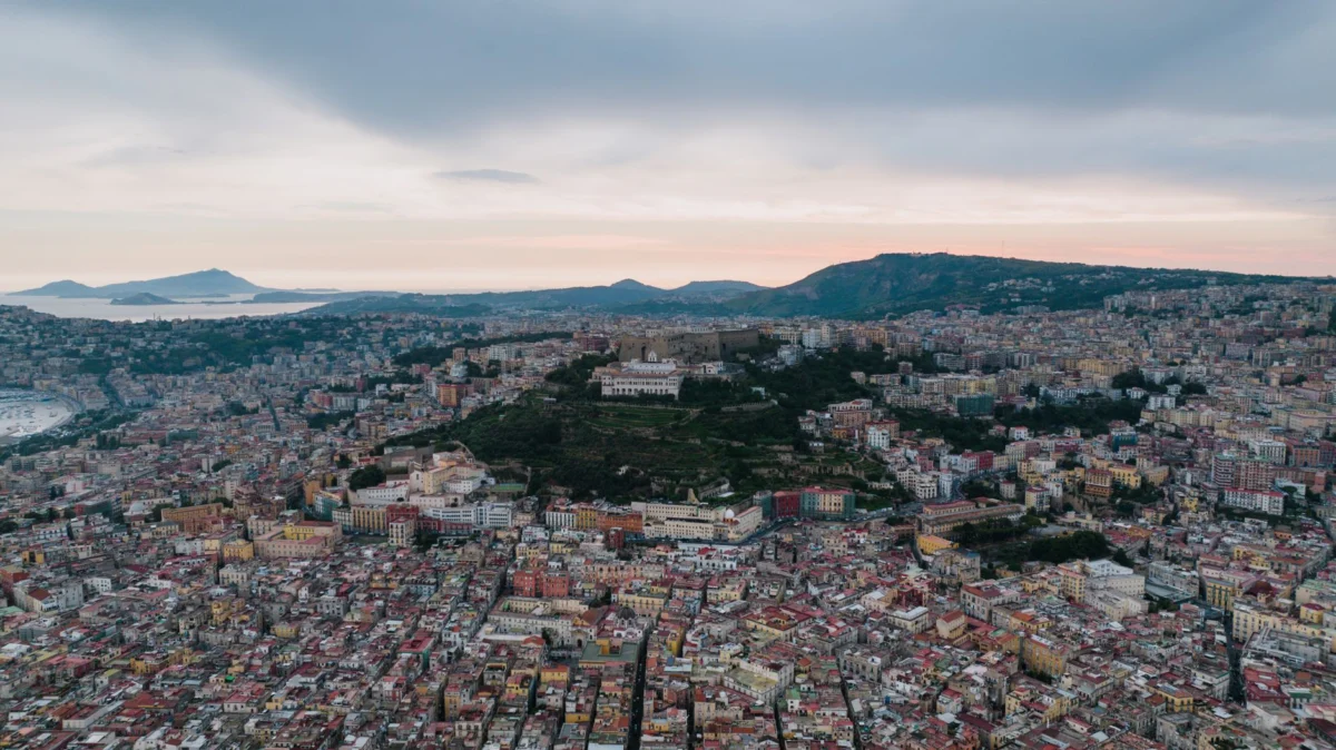 View of Naples cityscape with Mount Vesuvius