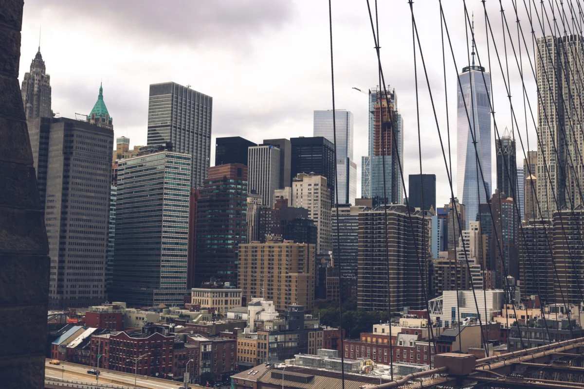Panoramic view of the New York skyline from a romantic rooftop