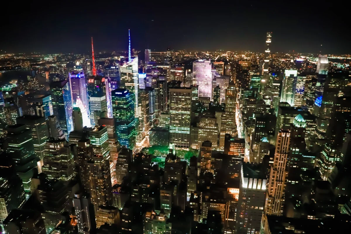 A romantic view of New York's skyline at night