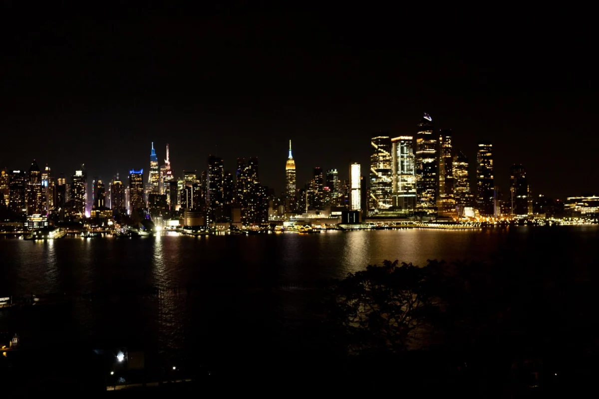 Stunning night view of New York skyline from Lower East Side