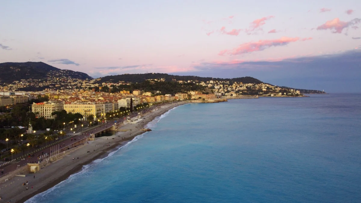 Romantic sunset over Nice's coastline, perfect for photographers