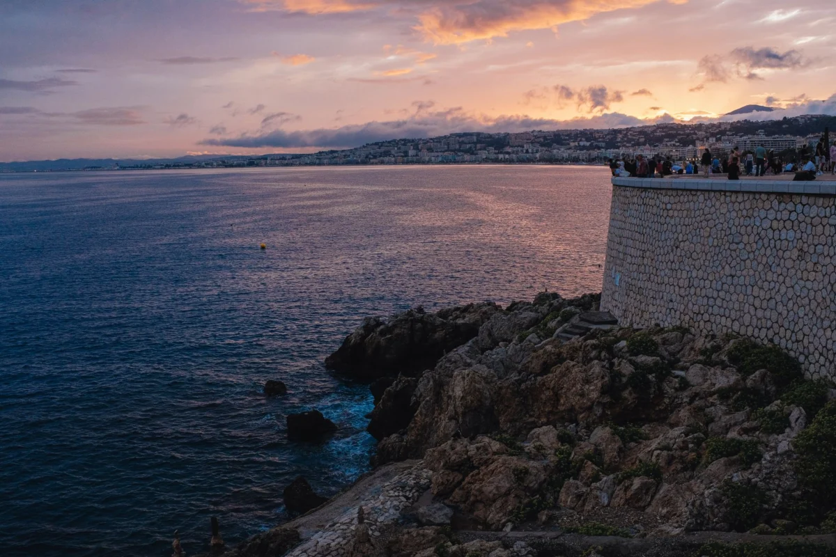 Sunset over the coastline in Nice