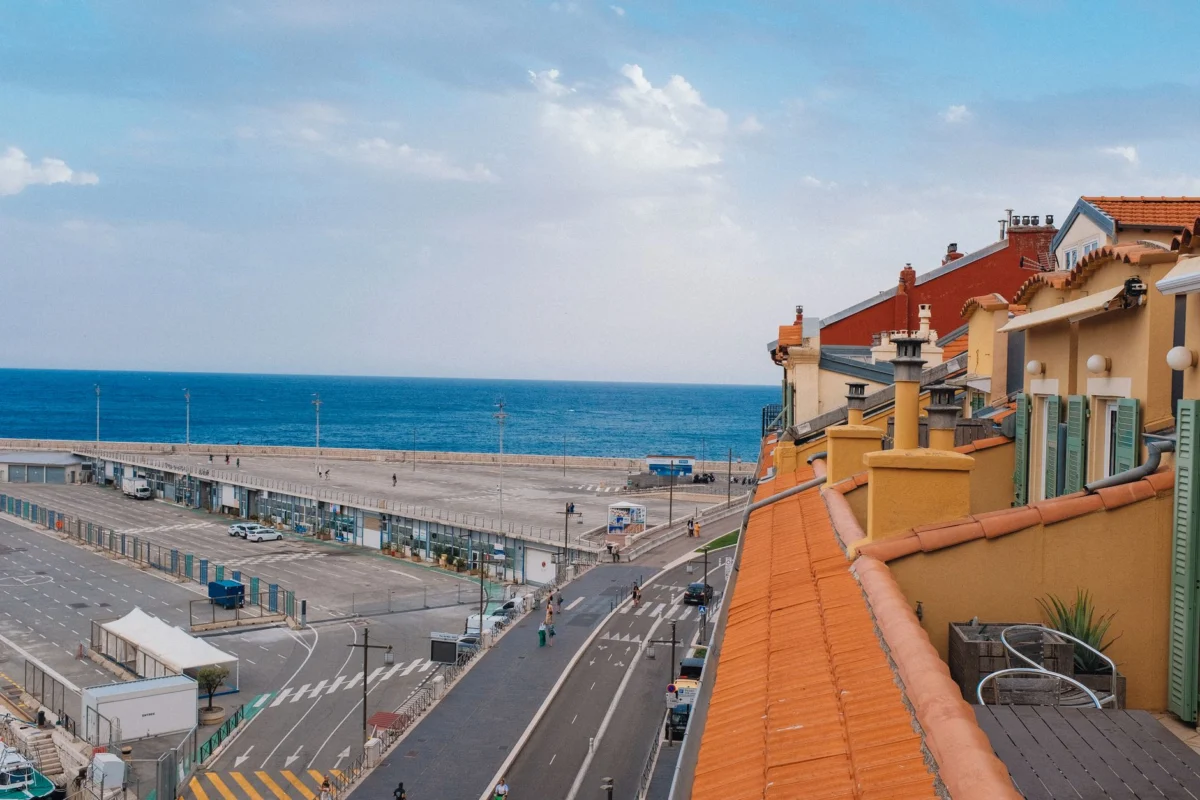 Romantic rooftop view of Nice at night