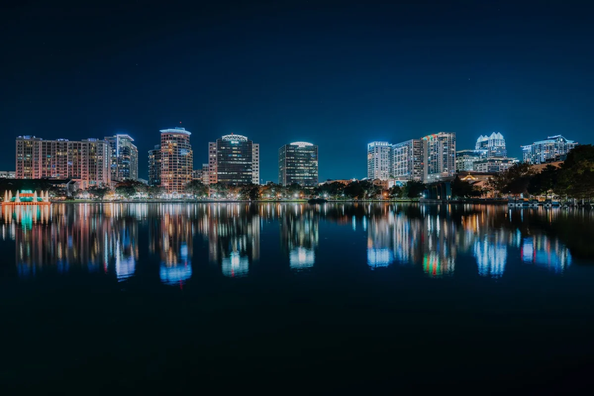 View of the skyline in Orlando showcasing well-known landmarks