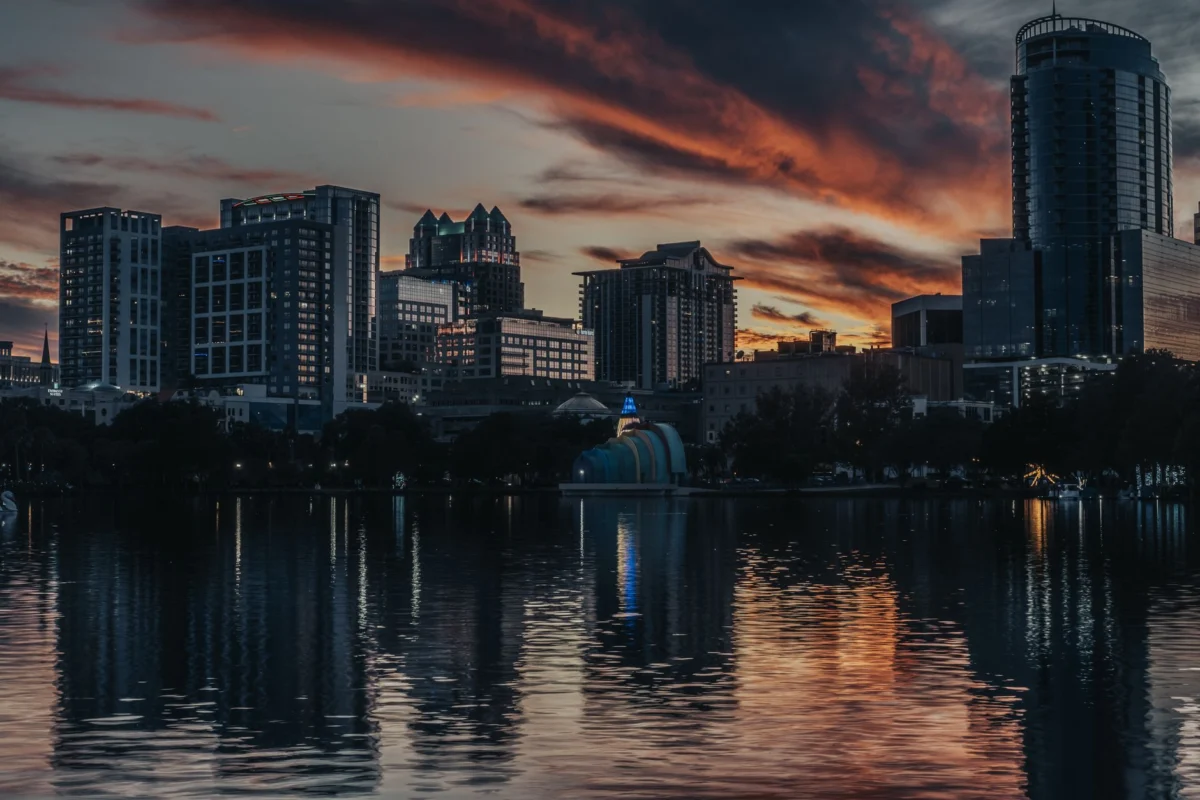 Romantic view of Orlando skyline at dusk