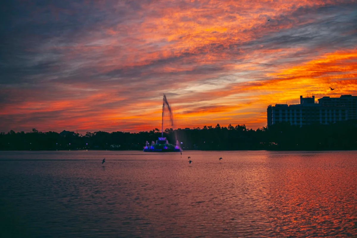 Orlando skyline glowing at sunset, perfect for couples