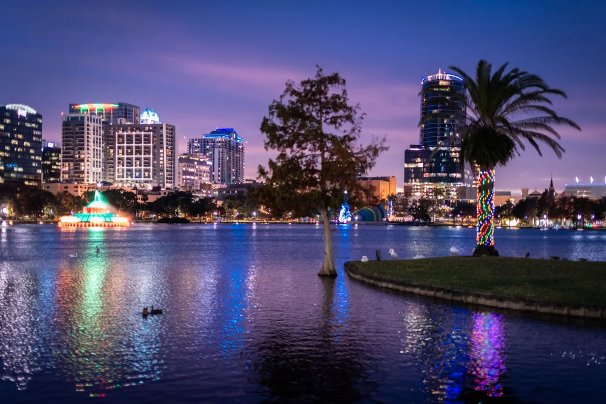Romantic sunset skyline of Orlando