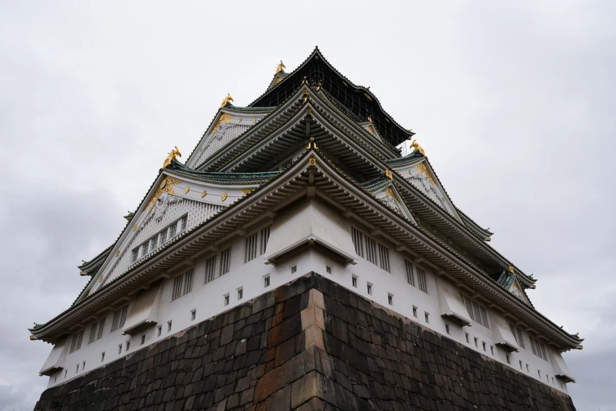 Romantic view of Osaka with historical landmarks in the background