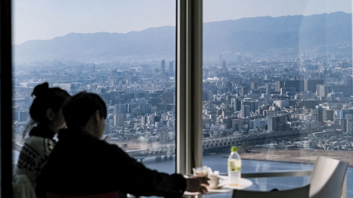 A romantic view of Osaka's illuminated skyline