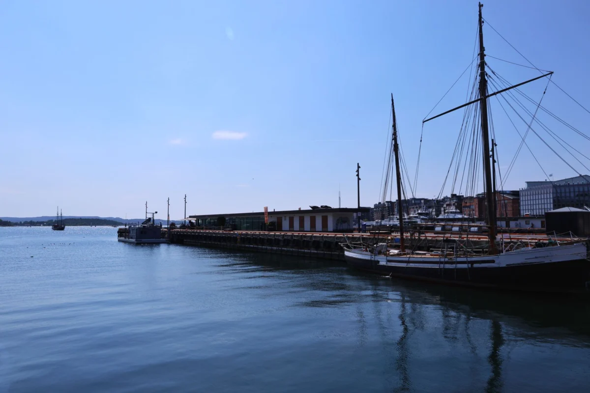 Panoramic view of Oslo's romantic waterfront with luxury hotels
