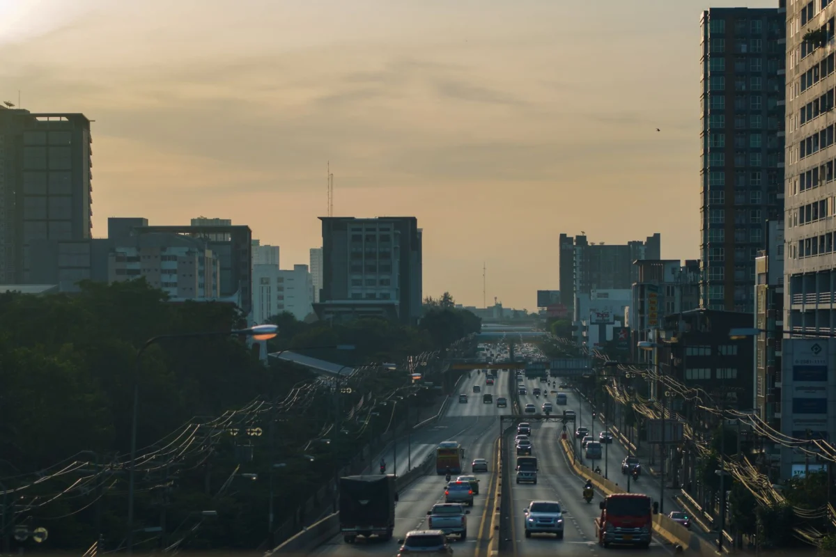 Panoramic view of Phuket city skyline at sunset